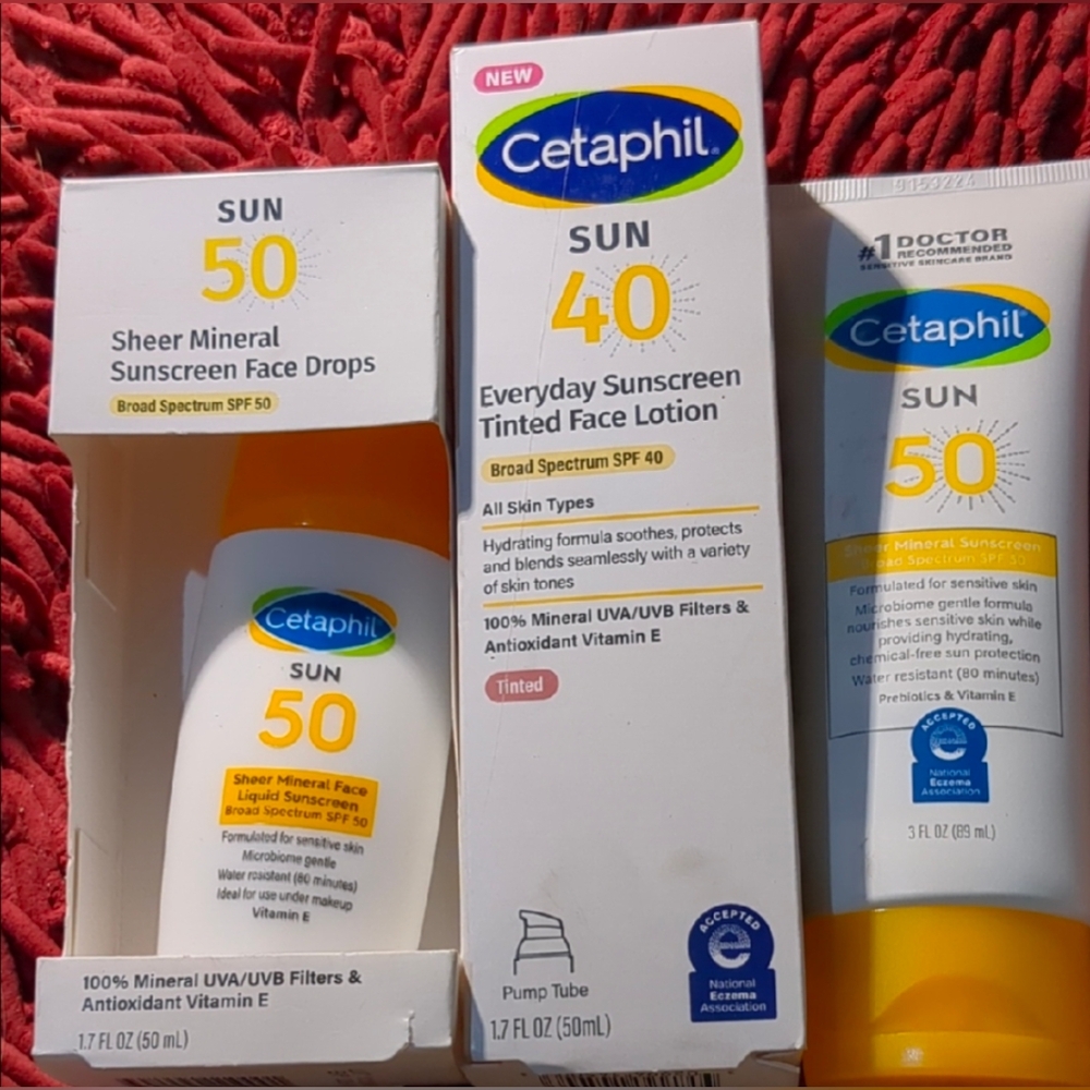 Cetaphil (3) Mineral Face Drops SPF 50, Mineral SPF 50, Tinted Face SPF 40